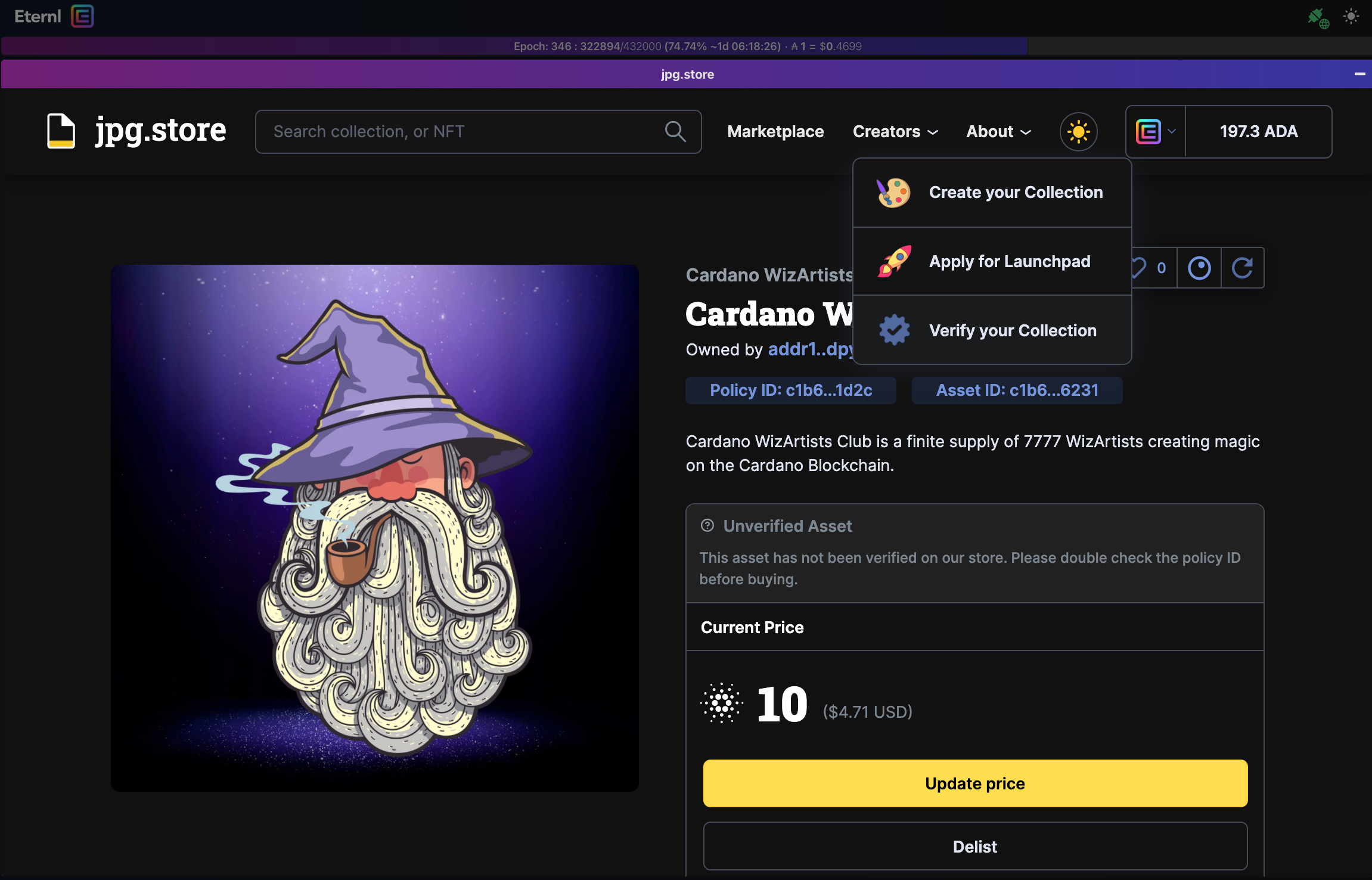 Verify NFT on JPG Store